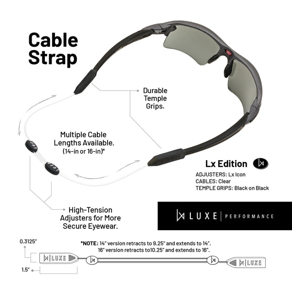 Luxe Performance Eyewear Cable Strap Clear 14"
